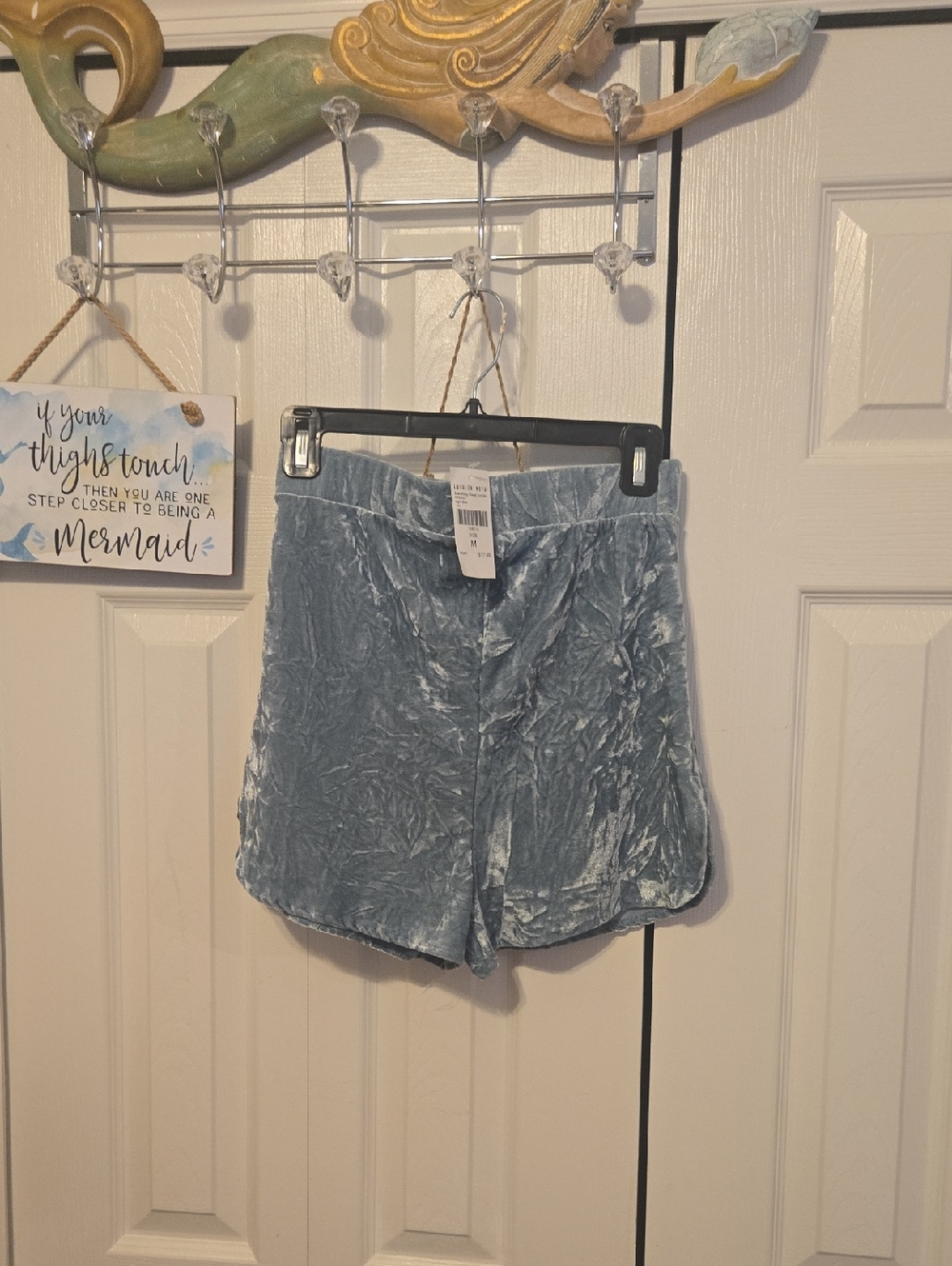 Fashion Nova Light Blue Crushed Velvet High Waist Shorts